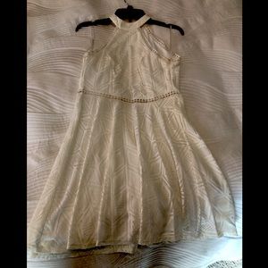 Short white lace/crochet dress, high neck